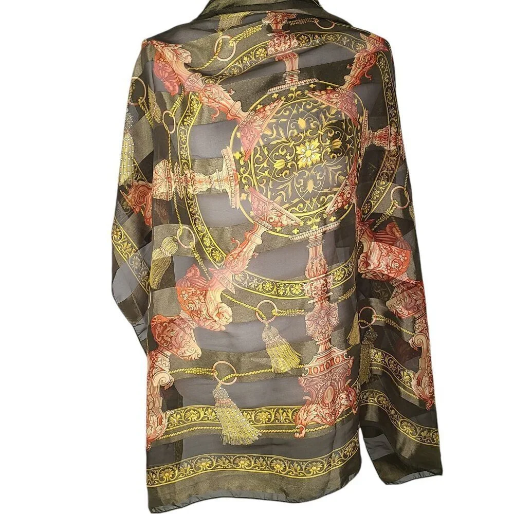 Women's Olive Green Gold Dome Ornate Luxury Chic Scarf Wrap 39.5 x 38